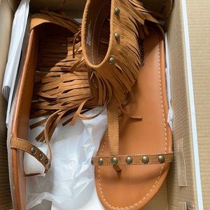 Tan fringe sandals